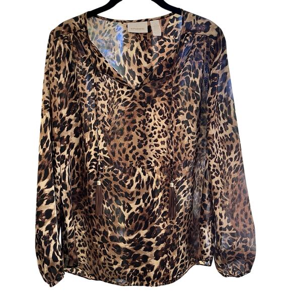 Chico's Blouse Leopard Cheetah Print Size 0 (XS) Long Sleeve Top Light Weight. - Picture 1 of 8